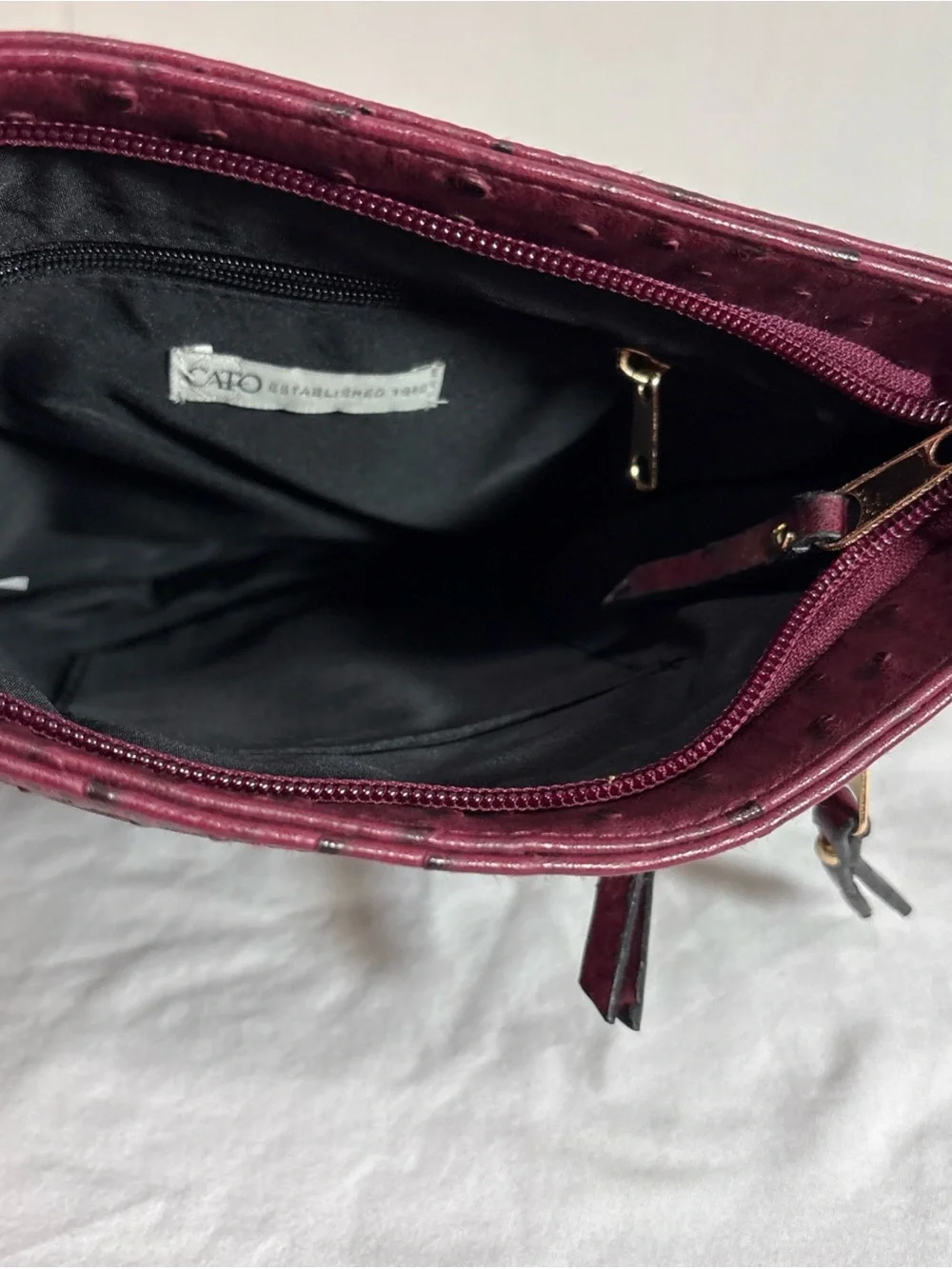 Cato Women's Crossbody Bag in Burgundy Faux Ostrich Leather - Classic Everyday
